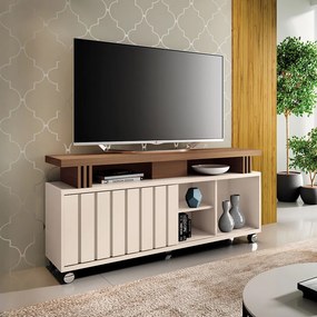 Rack para Sala Bancada de TV 70 Pol 136cm Sora 1.3 H01 - D'Rossi - Off White e Castanho