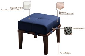 Puff Decorativo 45cm Martínez Veludo Pés Madeira Azul/Imbúia G62 - Gran Belo
