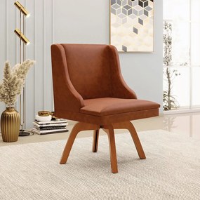 Poltrona Decorativa Base Giratória de Madeira Firenze PU Nozes/Natural G19 - Gran Belo