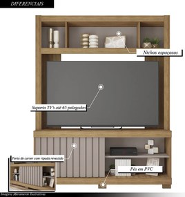 Home Estante Prisma 160cm MDP Portas de correr Ripado Mel/Cacao G11- Gran Belo