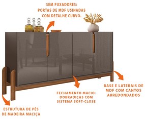 Aparador Buffet 4 Portas Belle 170cm Cinza Pérola e Cedro C02 - D'Rossi