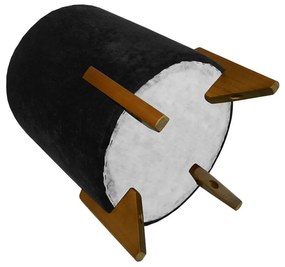 Puff Redondo Evo Peach em Veludo com Pés Escandinavo - Preto - Pequeno 35cm