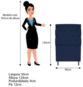 Kit Cabeceira e Calçadeira Liverpool 90 cm Solteiro Suede Azul Marinho - ADJ Decor