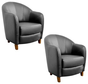 Kit 2 Poltronas Decorativas Sala de Estar Pés Madeira Kairós Couro Preto G03 - Gran Belo