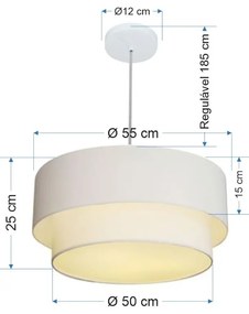 Pendente Cilíndrico Branco MJ-4352 Para Mesa de Jantar e Estar