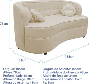Sofá Curvo 3 Lugares Orgânico Sala Recepção Escritório Decorativo Luxo Panamá 185cm Suede