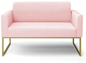 Sofá Namoradeira Base Industrial Dourado Marisa Suede D03 - D'Rossi - Rosa Bebê