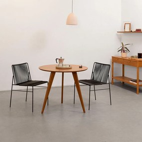 Conjunto Mesa de Jantar Square Laminada Tripé Redonda Natural - 88cm + 2 Cadeiras Spaguet Dai - Preto