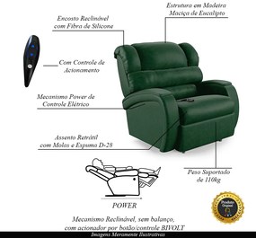 Poltrona do Papai Sala de Cinema Reclinável Kylie Controle Power Elétrico PU Verde Musgo G23