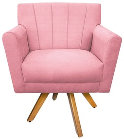 Poltrona Laura Base Giratória de Madeira Suede Rosa Bebê - ADJ Decor