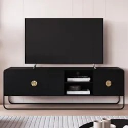Rack Bancada Tv 70 Pol 180cm 2 Portas Mario Nero/Preto A10  - Mpozenat