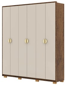 Guarda Roupa Casal Marlin 6 Portas de Bater 4 Gavetas com Nichos MDF Nogueira/Fendi G98 - Gran Belo