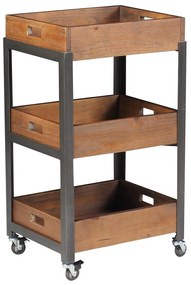 Fruteira Para Cozinha Multiuso com Rodízio Morélia Grafite Madeira Maciça Rustic Brown G54 - Gran Belo