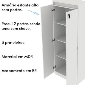 Armário Alto com Tranca para Escritório Home Office ME4151 MDP Branco G69 - Gran Belo