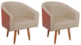 Kit 2 Poltronas Jade Decorativa Moderna Sala de Estar Quarto Escritório Conforto Corano Nozes e Linho Pés Palito