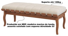 Banco Decorativo Sala de Estar Fiord 160cm Linho Bege G42 - Gran Belo