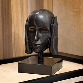 Escultura Decorativa Rosto Surdo Em Cerâmica Grafite 25x15 Cm - D'Rossi