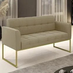 Sofá Namoradeira Base Industrial Dourado Ana Suede Marrom RT - Ibiza