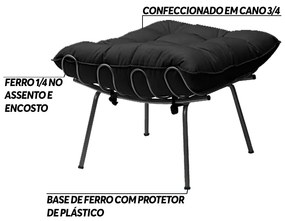Kit 2 Puff Decorativo Sala de Estar Abel Pés Preto Veludo Preto G41 - Gran Belo