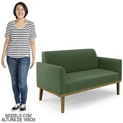 Sofá Namoradeira e 2 Poltronas Base Madeira Castanho Maressa Suede Ver