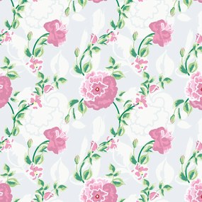 Papel de Parede Floral Rosa Verde e Azul 0.52m x 3.00m