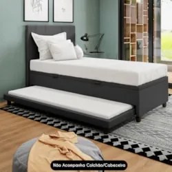Bicama Box Baú Solteirão 96x203cm Samy S05 Sintético Preto - Mpozenato