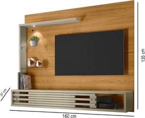 Painel TV 50 Pol 160cm Bancada Suspensa Sala Ravian Cumaru/Opala M20 - D'Rossi