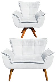 Sofá Namoradeira e Poltrona Giratória MM30 Opala Suede D03 - D'Rossi - Cinza