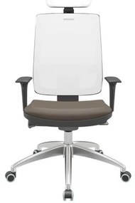 Cadeira Office Brizza Tela Branca Com Encosto Assento Vinil Marrom Autocompensador 126cm - 63277 Sun House