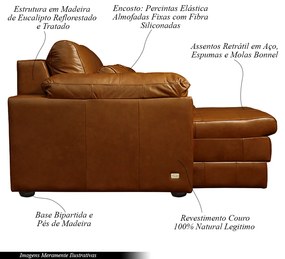 Sofá Decorativo Piece Bipartido Retrátil Sala de Estar 175cm Couro Conhaque G58 - Gran Belo