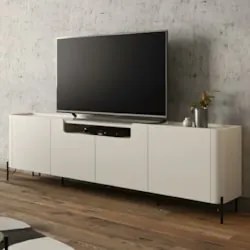 Rack TV 85 Pol 260cm 4 Portas Lisas Blen Luna/Preto I06 - Mpozenato