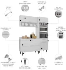 Armário de Cozinha Com Tampo CP02 160cm Pérola Branco Z34     - Mpozen