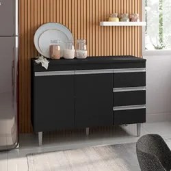 Balcão Gabinete Para Pia 120cm com Tampo 2 Portas Andréia Preto - AJL