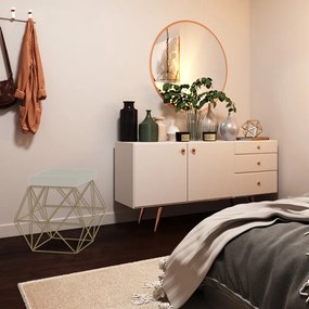 Puff Decorativo Sala de Estar Base Gold Trixie Suede Bege G41 - Gran Belo