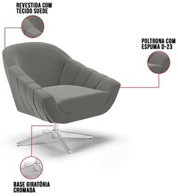 Poltrona Giratória Giovana Suede Base Cromada D03 - D'Rossi - Grafite