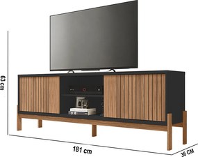 Rack TV 72 Pol 180cm Bancada Ripado para Sala Kellem C01 - D'Rossi - Freijó/Preto