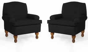 Conjunto 2 Poltrona Vovó Lucy Decorativa Luxo Suede Preto