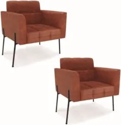 Poltrona Sala Pé Metal Preto Kit 2 Ana Sintético PU Nozes - Ibiza