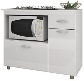 Balcão Multiuso Cooktop 5 bocas Microondas Branco Gaveta