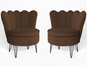 Conjunto 2 Poltrona Dália Pés Hairpin Legs Preto Veludo Marrom