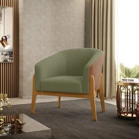 Poltrona Decorativa Base Madeira Stella PU Nozes/Bouclê D03 - D'Rossi - Pistache