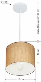 Lustre Pendente Cilíndrico Vivare Md-4046 Cúpula em Tecido 18x18cm - Bivolt
