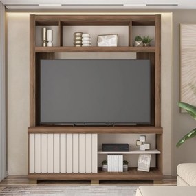 Estante TV 60 Pol 160cm Sala de Estar Ravik C01 - D'Rossi - Nogueira/Off White