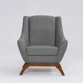 Poltrona Decorativa Mildred D07 Pés Madeira Linho Mescla Cinza - D'Rossi