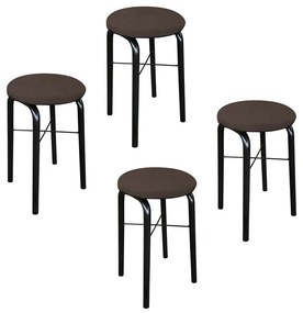 Kit 04 Banquetas Baixa Manu Suede Marrom