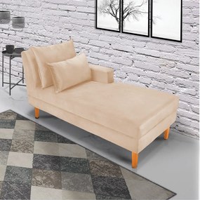 Divã Chaise Chloe 160 cm Veludo Bege Pés Chanfrado Castanho - D'Rossi