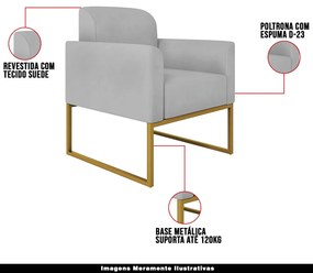 Kit 2 Poltronas Decorativas Isabella Base Industrial Suede Cinza/Dourado G19