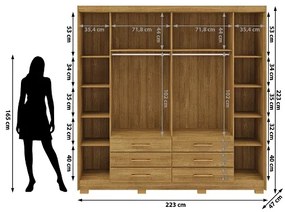 Guarda Roupa Com Espelho Canadá 6 Portas e 6 Gavetas Nature/Brisa - Vila Rica Móveis