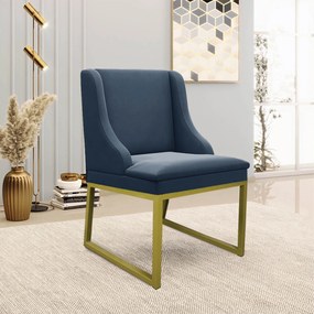 Cadeira Sala de Jantar Industrial Dourado Kit 10 Liz Suede D03 - D'Rossi - Azul Marinho