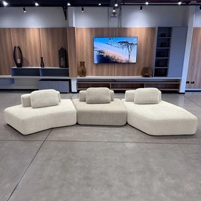 Sofá Ilha Sala de Estar 2 Módulos e Chaise Dakota Encosto Almofadas Soltas Bouclê Rústico OffWhite/Greige G33 - Gran Belo